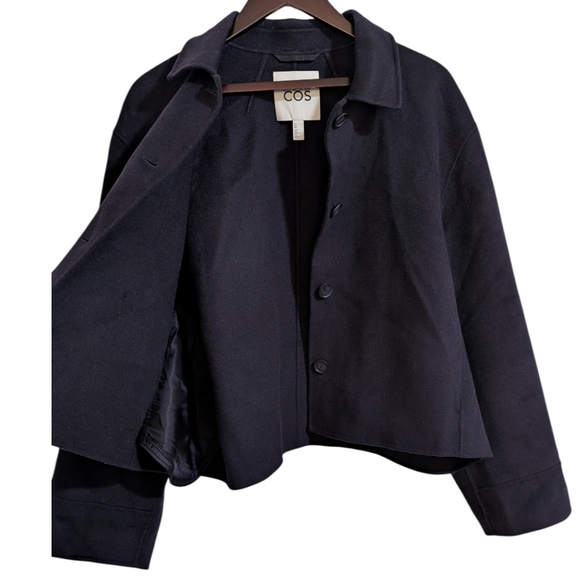 COS Navy Wool Blend Cropped Boxy Jacket Coat Size L - Picture 5 of 8